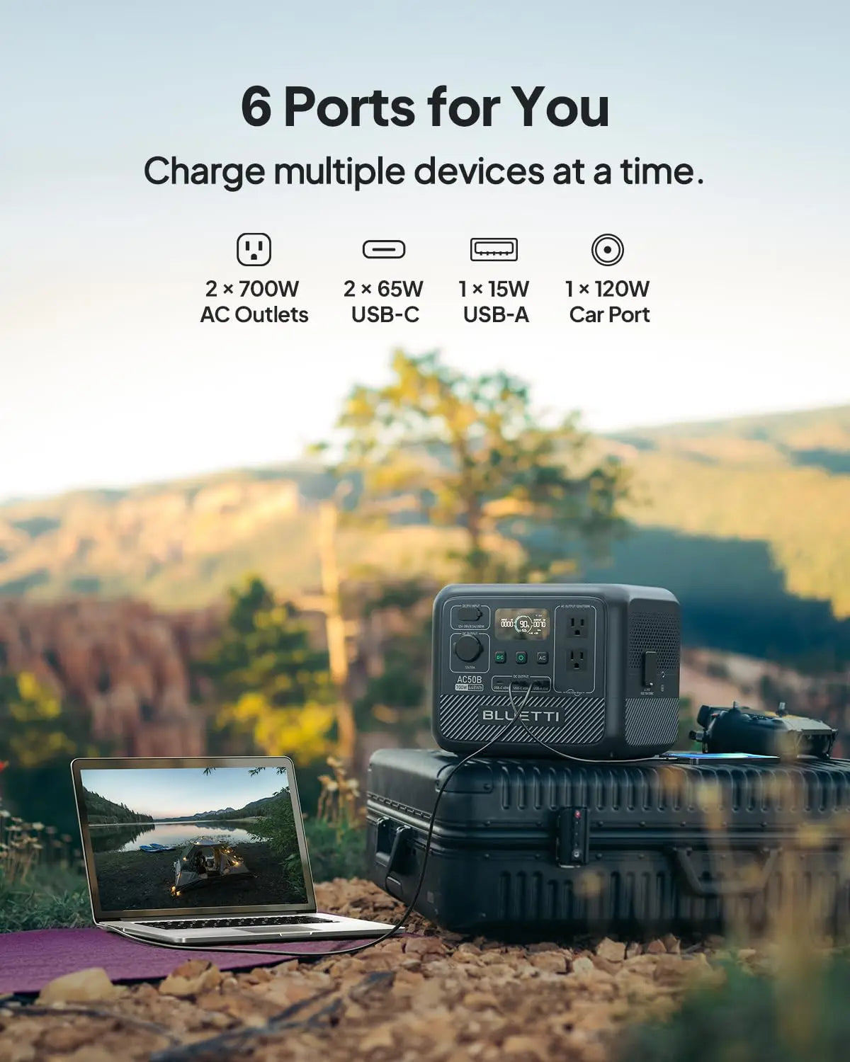 BLUETTI AC50B Portable Power Station – 448Wh LiFePO4 Battery, 700W AC Output (Power Lifting), Solar Generator for Camping & Backup Power