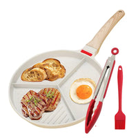 3-in-1 Nonstick Omelet Pan with Heat Resistant Handle 3-Cup Breakfast Divided Grill Frying Pan for Egg Kitchen Utensils
