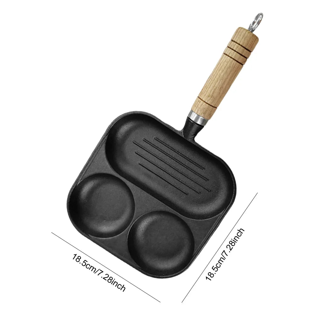 Iron Cast 3-in-1  Egg Frying Pan with  Handle Egg Cooker Pan Nonstick Egg Pan for Gas Stove & Induction Cooker