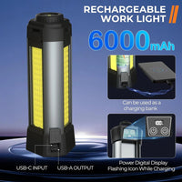 6000mAh LED Work Light Rechargeable Cordless Work Light with COB Construction Light Telescopic for Outdoor Camping