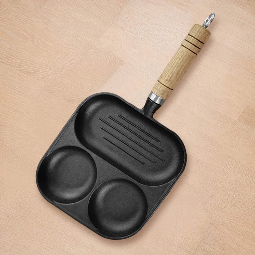 Iron Cast 3-in-1  Egg Frying Pan with  Handle Egg Cooker Pan Nonstick Egg Pan for Gas Stove & Induction Cooker