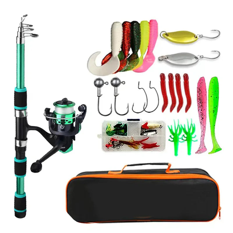 Fishing Pole Set with Telescopic Rod & Spinning Reel – Full Kit
