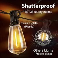 Up To 100FT ST38 LED Outdoor String Lights, Waterproof Shatterproof Connectable US Plug Patio Lamps for Garden, Balcony, Porch