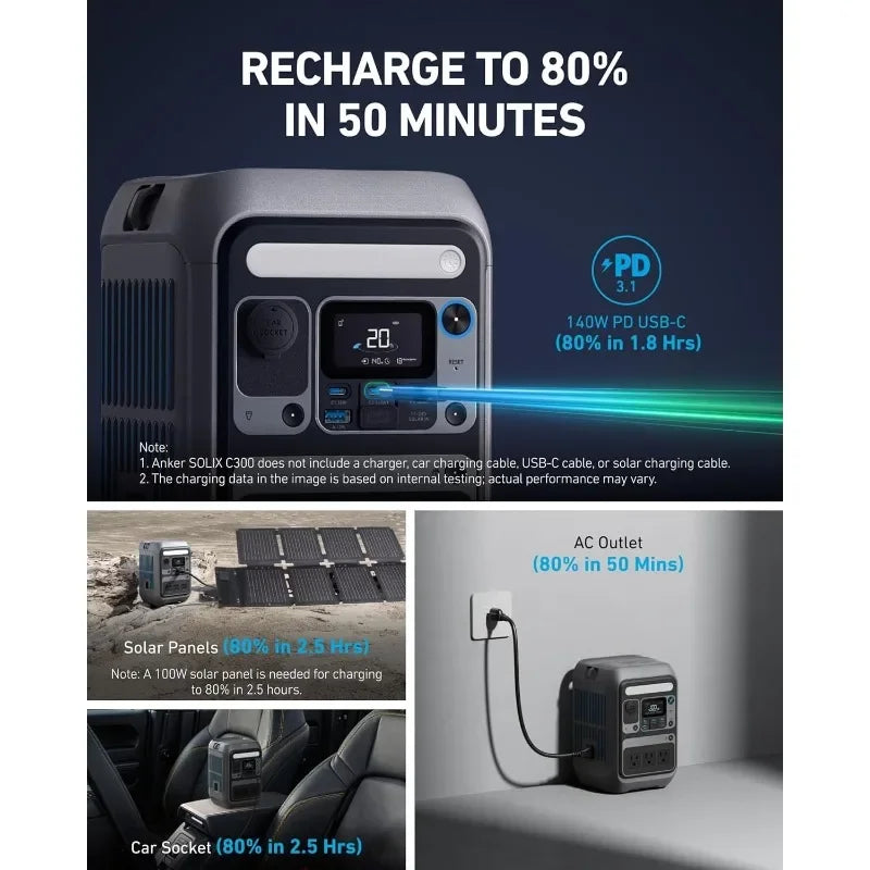 SOLIX C300 (288Wh) Portable Power Station – 300W Solar Generator with Fast Charging