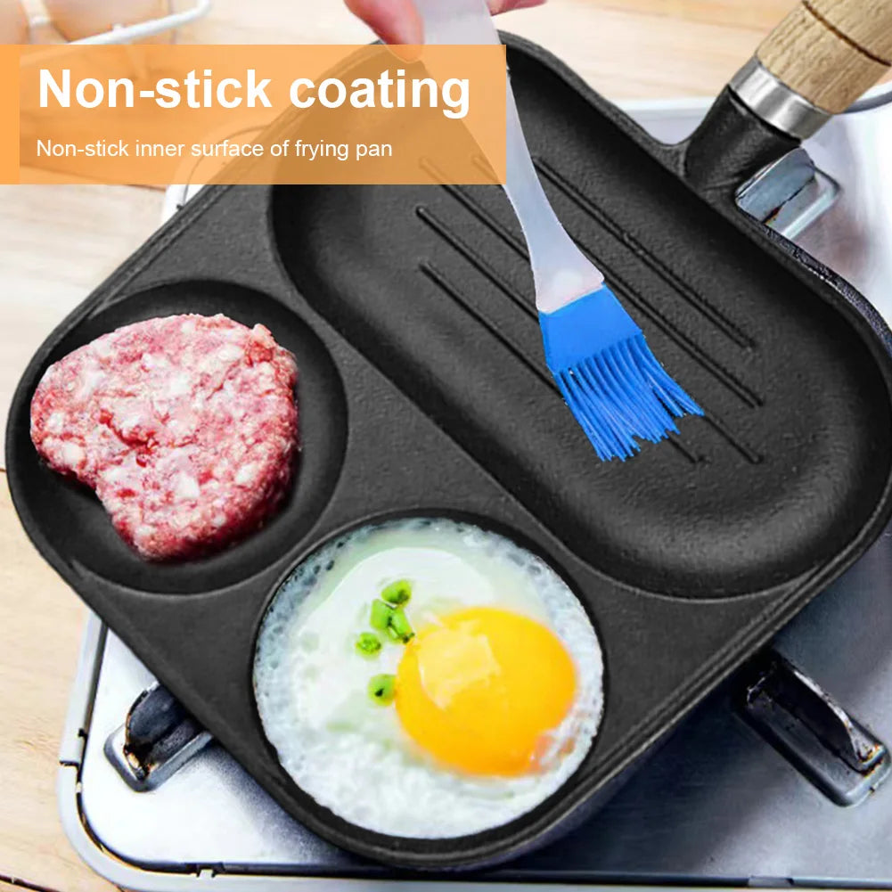 Iron Cast 3-in-1  Egg Frying Pan with  Handle Egg Cooker Pan Nonstick Egg Pan for Gas Stove & Induction Cooker