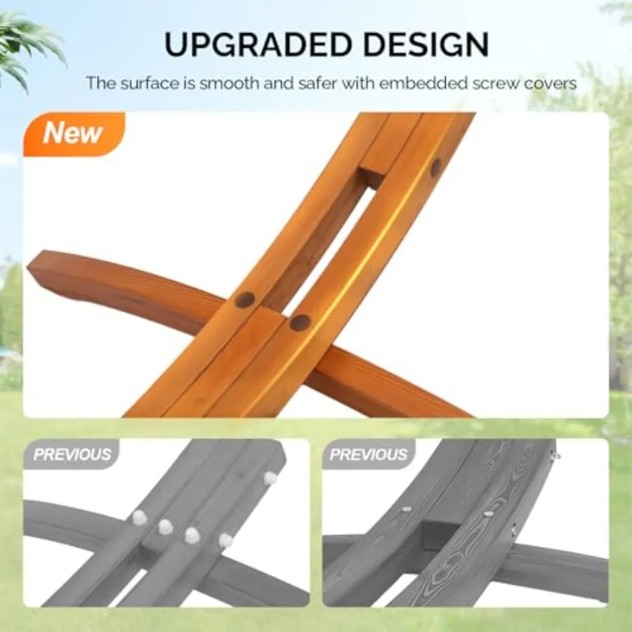 Heavy Duty Double Hammock with Curved Hardwood Stand (10.5 ft, 400lb Capacity) – Premium Outdoor Relaxation Set