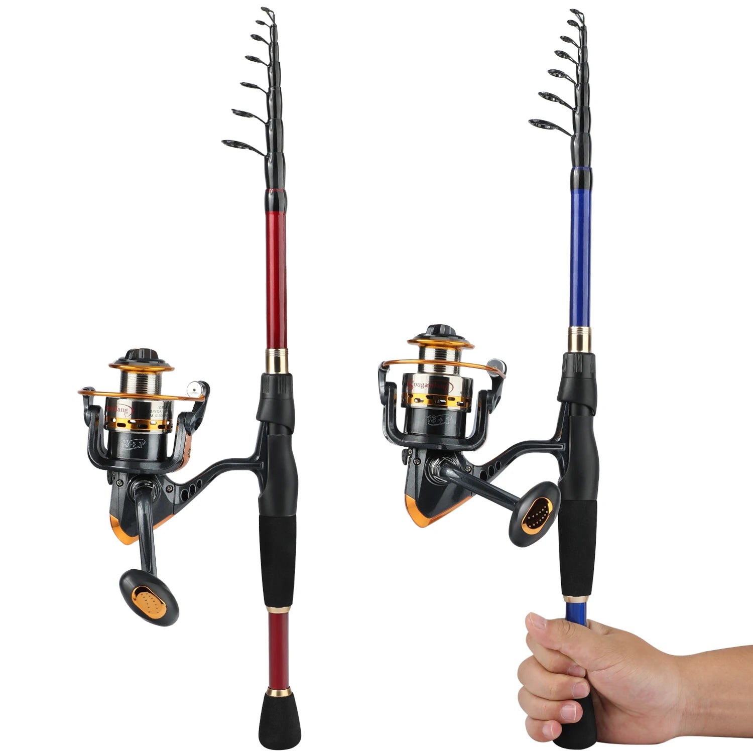 Sougayilang Telescopic Fishing Combo 1.8m 2.1m 2.4m Carbon Fiber Rod and 5.5:1 13+1BB Spinning Fishing Reel Fishing Kit Pesca
