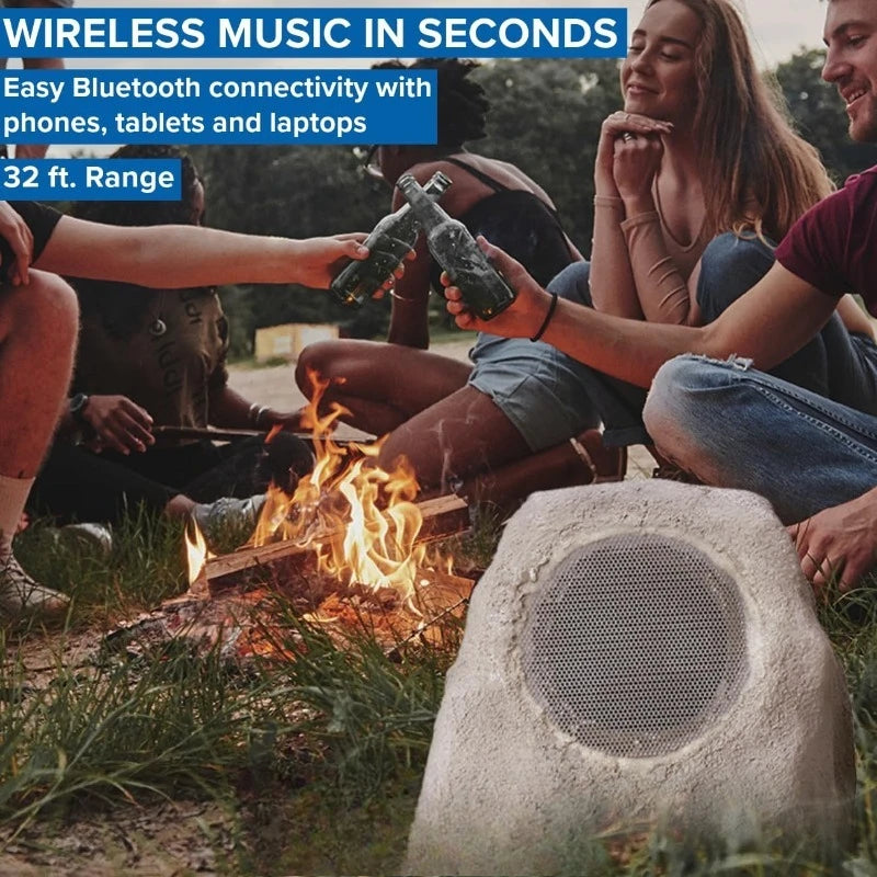 Portable Solar-Powered Bluetooth Rock Speakers Pair with Multi-Link, Weather-Resistant Design for Outdoor Entertainment,