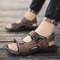 Men's Leather Hiking Sandals Lightweight Beach Walking Shoes