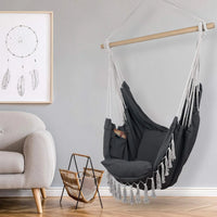 Heavy Duty Macrame Hanging Chair with Cushions (500lb Capacity) – Indoor/Outdoor Cotton Rope Swing Chair with Pocket
