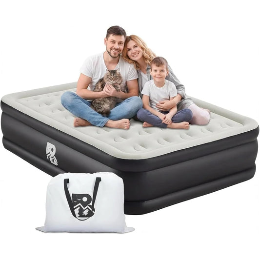 20" Queen Air Mattress with Built-In Pump 600lb Max for Camping