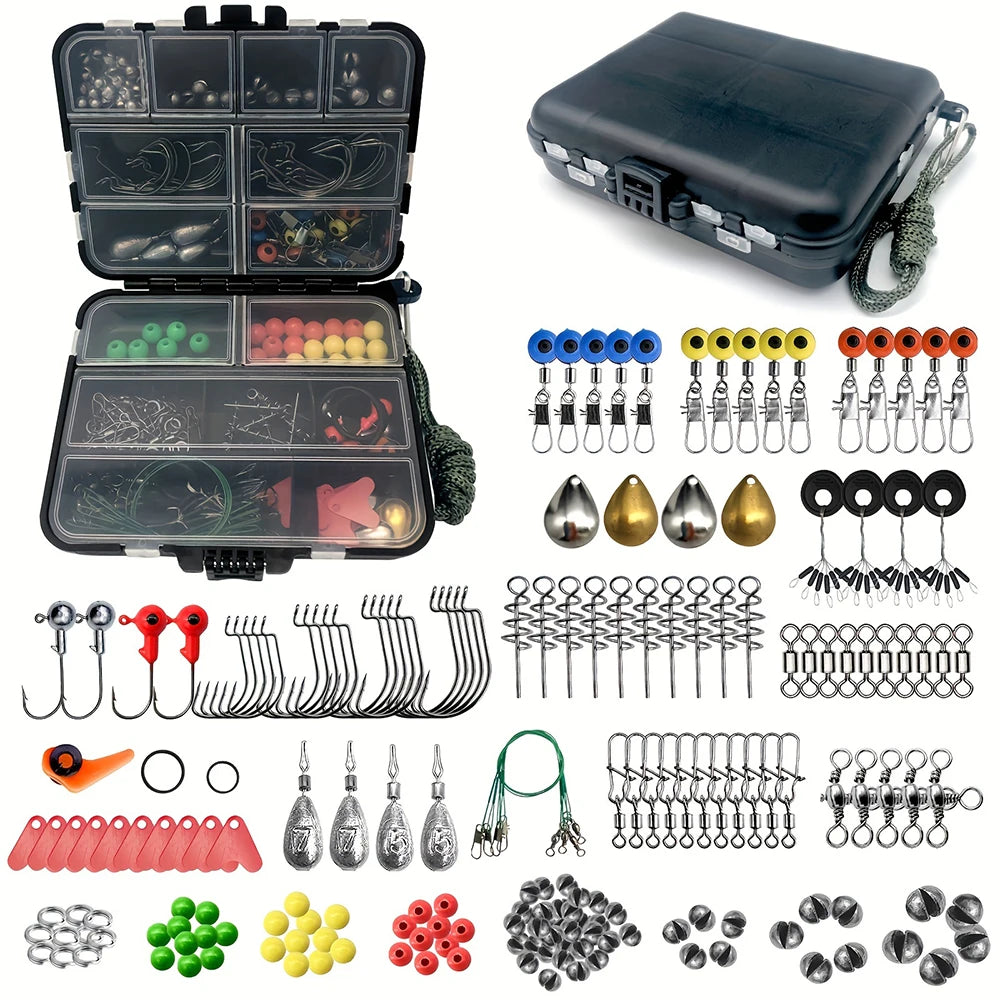 187pcs Fishing Kit – Premium Tackle Box Hooks & More