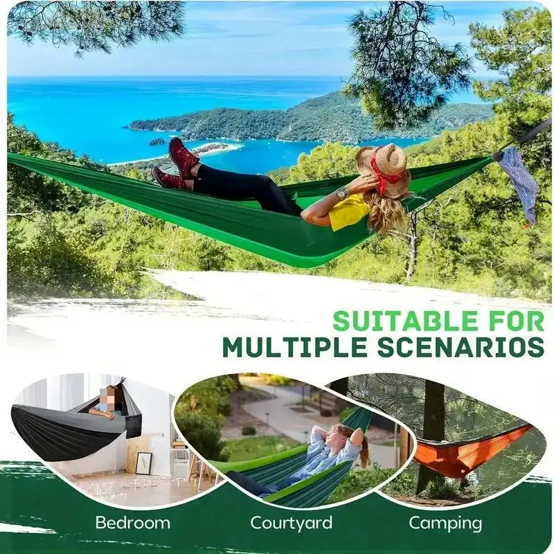 Portable Heavy Duty Double Camping Hammock – Anti-Roll Outdoor Hammock for Hiking, Beach & Backyard Use