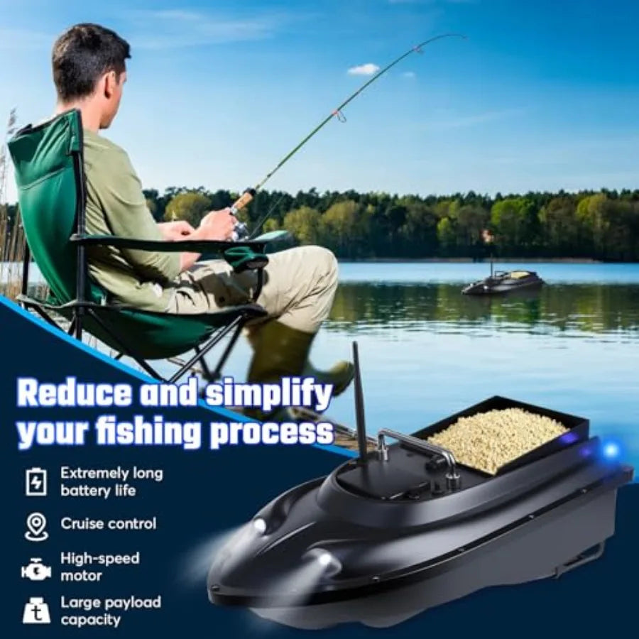 Remote Control Boat Fishing Drone with Bait Release 546-Yard Range Black Fishing Boat with 12000mAh Battery Dual Motor Battery