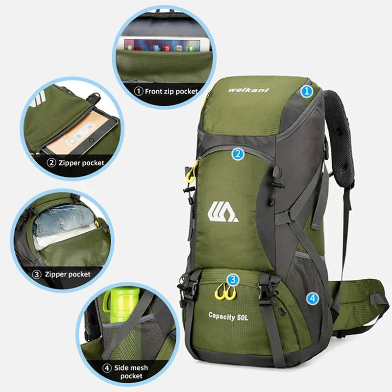 50L Travel Backpack for Hiking & Camping – Waterproof Rucksack