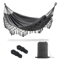 Boho Macrame Double Hammock (450lb Capacity) – Heavy Duty Cotton Rope Outdoor Hammock for Patio & Backyard