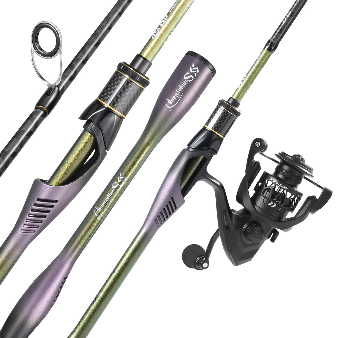 Sougayilang 1.8m MH Spinning Fishing Rod Reel Combo 2 Section Cross Carbon Fiber Pole 5.2:1 Gear Ratio Reel for Freshwater
