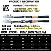 Ultra Lightweight Telescopic Baitcasting Fishing Rod – Carbon Fiber Spinning & Casting Rod with Wooden Handle