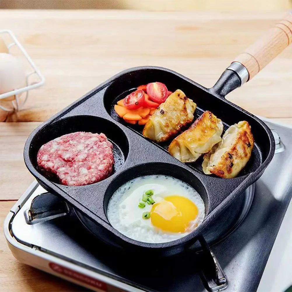 Iron Cast 3-in-1  Egg Frying Pan with  Handle Egg Cooker Pan Nonstick Egg Pan for Gas Stove & Induction Cooker