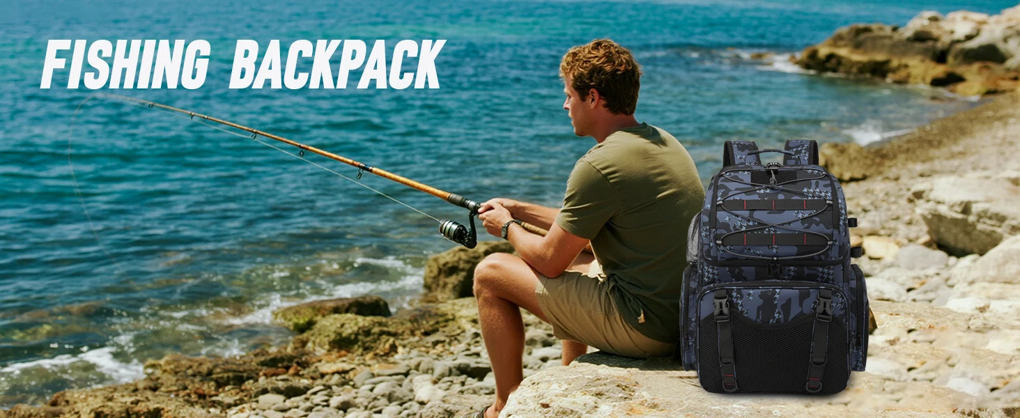 45L Heavy Duty Fishing Backpack Cooler – Waterproof Tackle Storage Bag with Rod Holders & Rain Cover