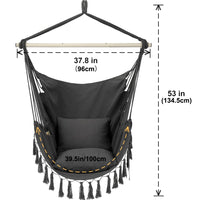 Heavy Duty Macrame Hanging Chair with Cushions (500lb Capacity) – Indoor/Outdoor Cotton Rope Swing Chair with Pocket