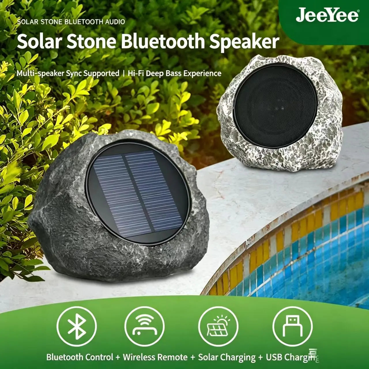 Solar Powered Simulation Stone Bluetooth Remote Control Speaker for Outdoor Lawn and Courtyard Decoration Without Wiring