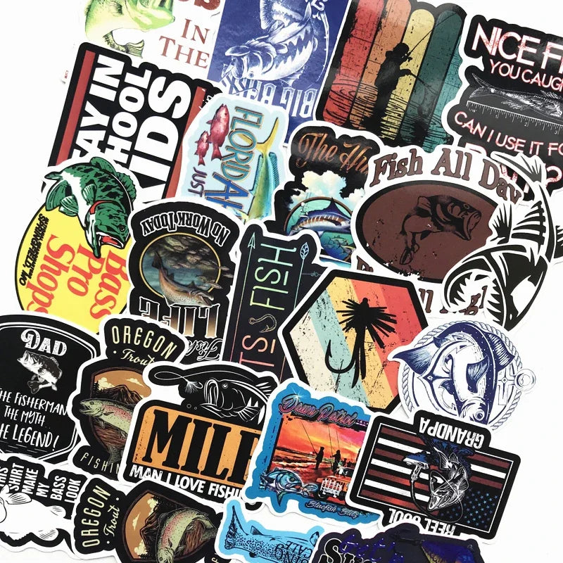 Outdoor Fishing Stickers Pack – Waterproof Decals for Laptop, Car & Skateboard