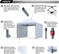 10x10 Pop Up Canopy Tent with 2 Sidewalls, Easy Setup for Outdoor Sun and Rain Protection, White