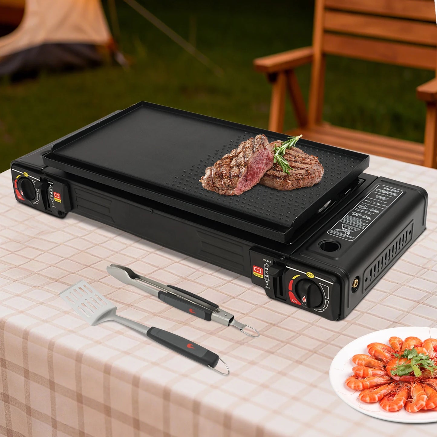 Portable Camping Stove 2 Burners with Baking Tray for Outdoors