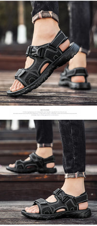 Men's Leather Hiking Sandals Lightweight Beach Walking Shoes