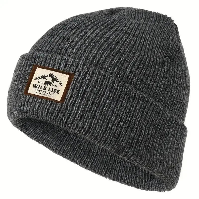 Warm Knitted Beanie Hat with Ear Protection – Jacquard Stripe Winter Casual Cap