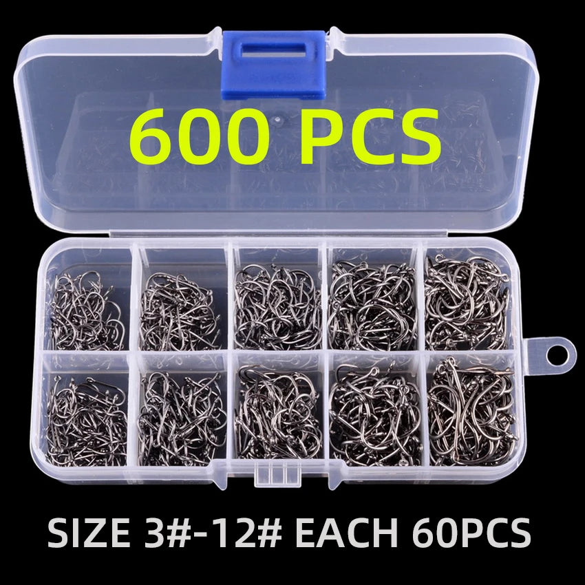 Heavy Duty Fishing Hooks Set – High Carbon Steel Barbed Fishhooks with Storage Box