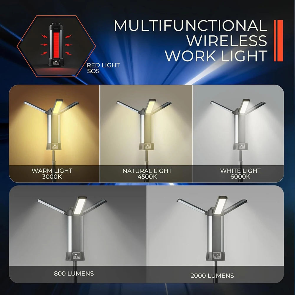6000mAh LED Work Light Rechargeable Cordless Work Light with COB Construction Light Telescopic for Outdoor Camping