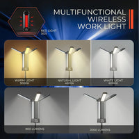 6000mAh LED Work Light Rechargeable Cordless Work Light with COB Construction Light Telescopic for Outdoor Camping