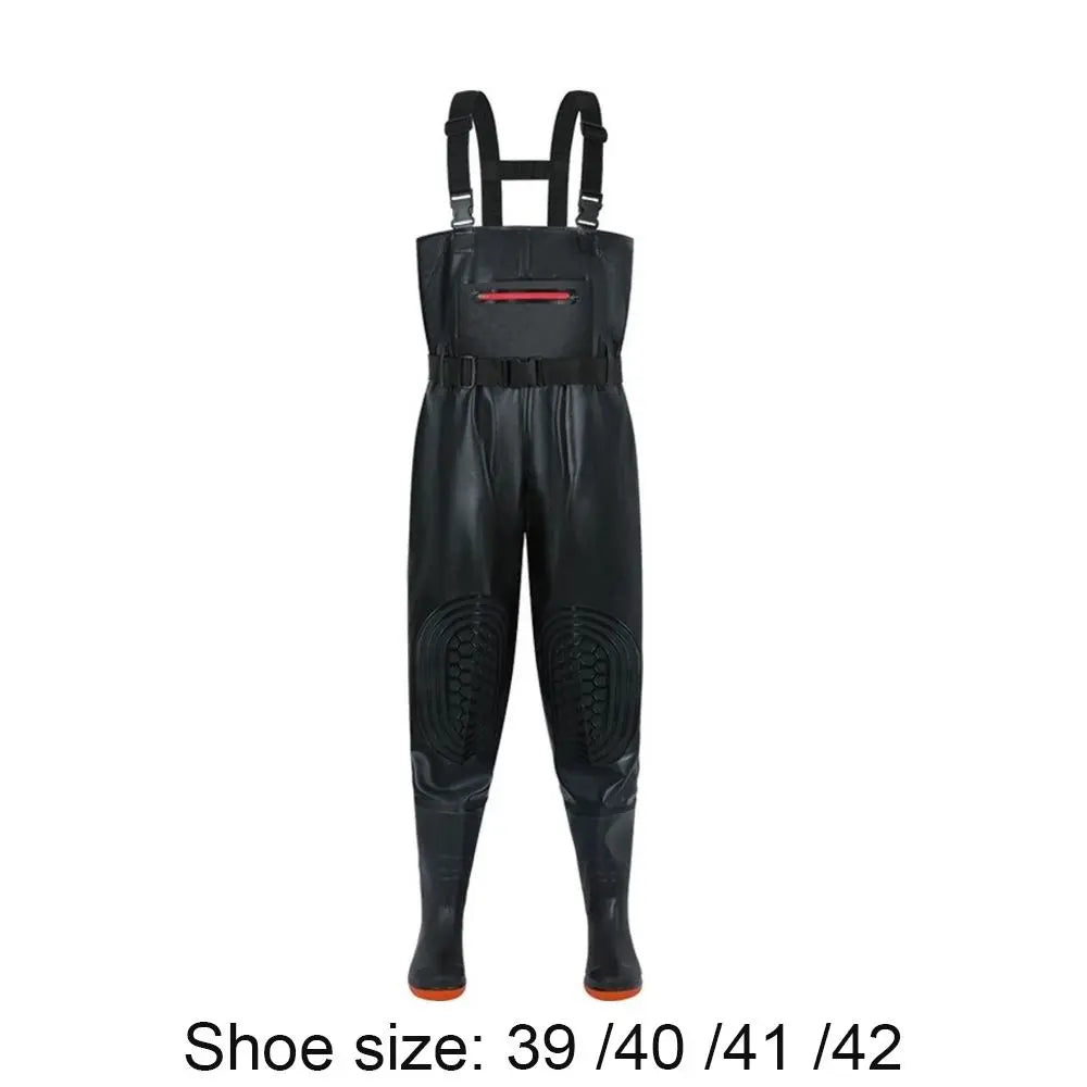 Heavy Duty Waterproof Fishing Wader Suit with Boots – Durable PVC Fishing Overalls with Knee Pads