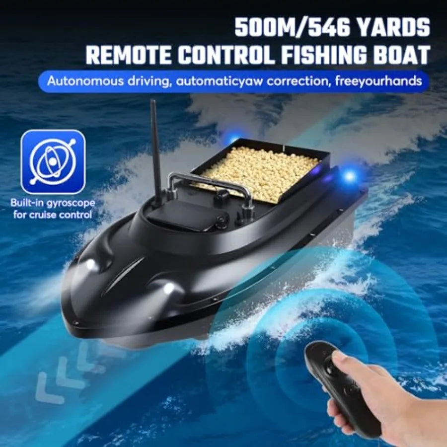 Remote Control Boat Fishing Drone with Bait Release 546-Yard Range Black Fishing Boat with 12000mAh Battery Dual Motor Battery