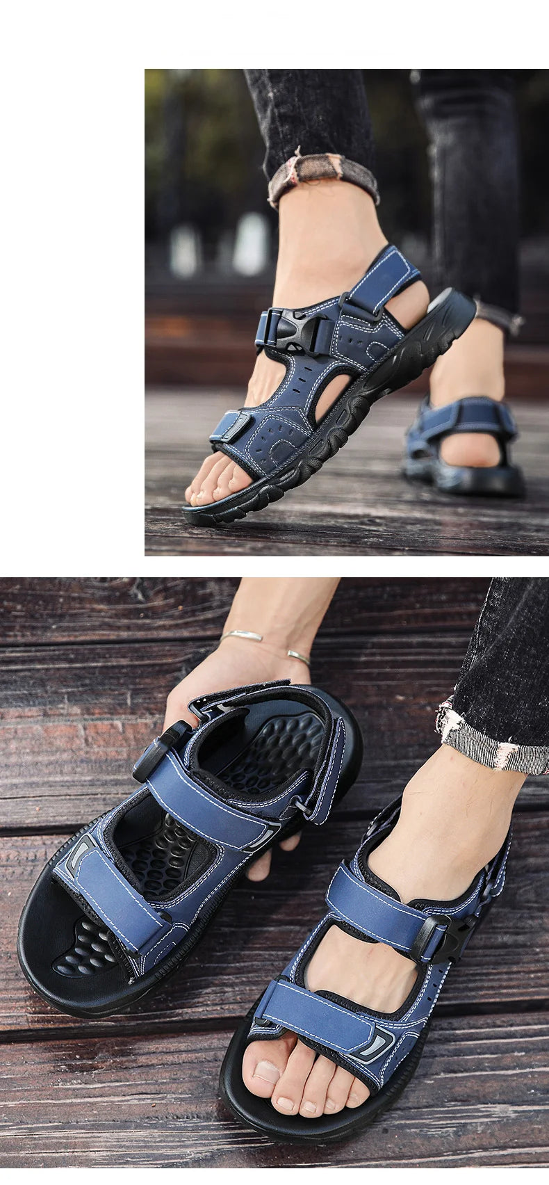 Men's Leather Hiking Sandals Lightweight Beach Walking Shoes