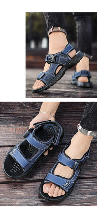 Men's Leather Hiking Sandals Lightweight Beach Walking Shoes