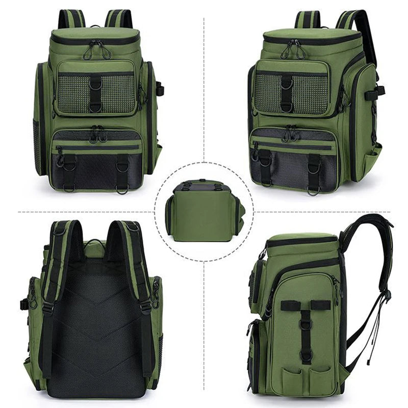 Heavy Duty Fishing Backpack with Rod Holders – Waterproof Multifunctional Tackle Storage Bag for Fishing & Hiking