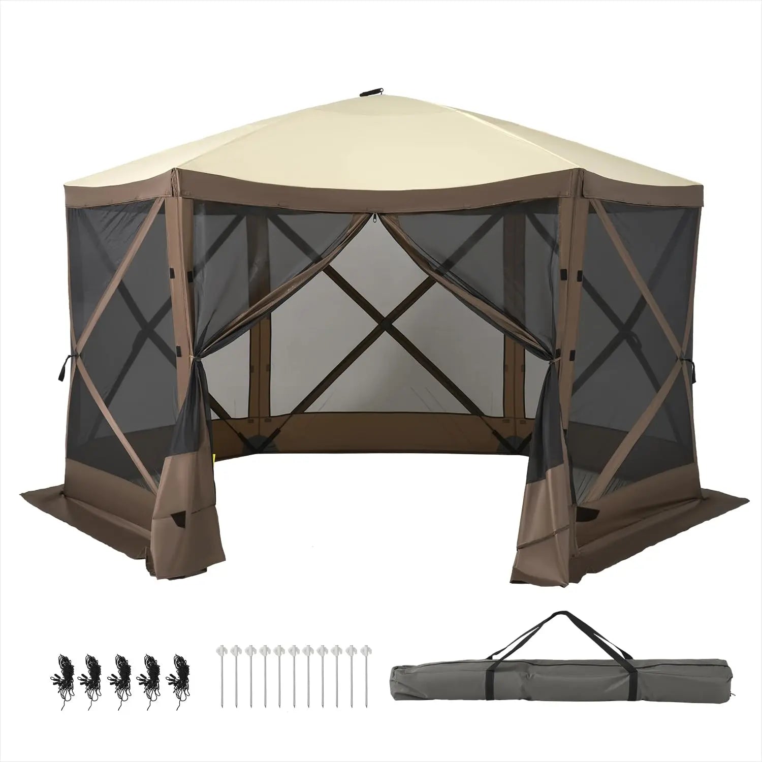 12x12 FT Pop Up Gazebo Screen Tent – 6-Sided Canopy with Carry Bag & Stakes, Outdoor Sun Shelter for Backyard & Camping