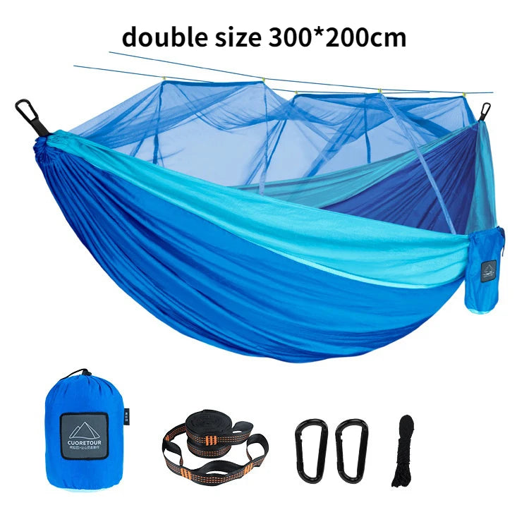 Portable Heavy Duty Nylon Camping Hammock with Mosquito Net – Single/Double Outdoor Travel Hammock