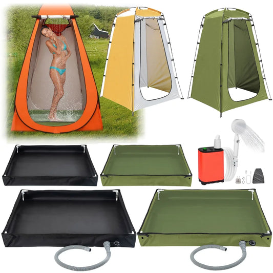 Foldable Shower Base with Drain Hose for Camping & Outdoor Use