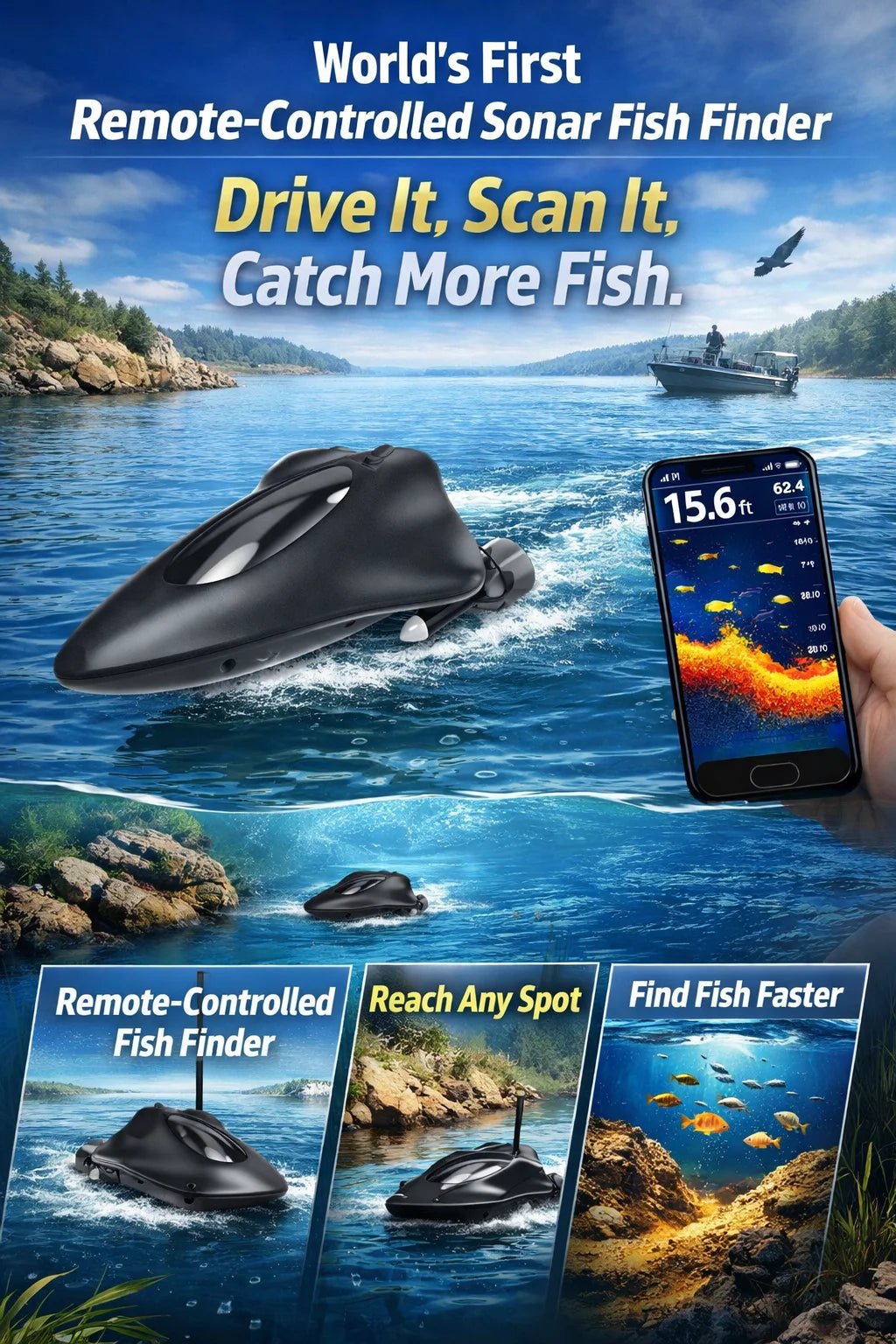 Remote-Controlled Sonar Fish Finder with App Wireless Depth Finder Fish Icons Wifi fish finder fishing fishfinder boat kayak