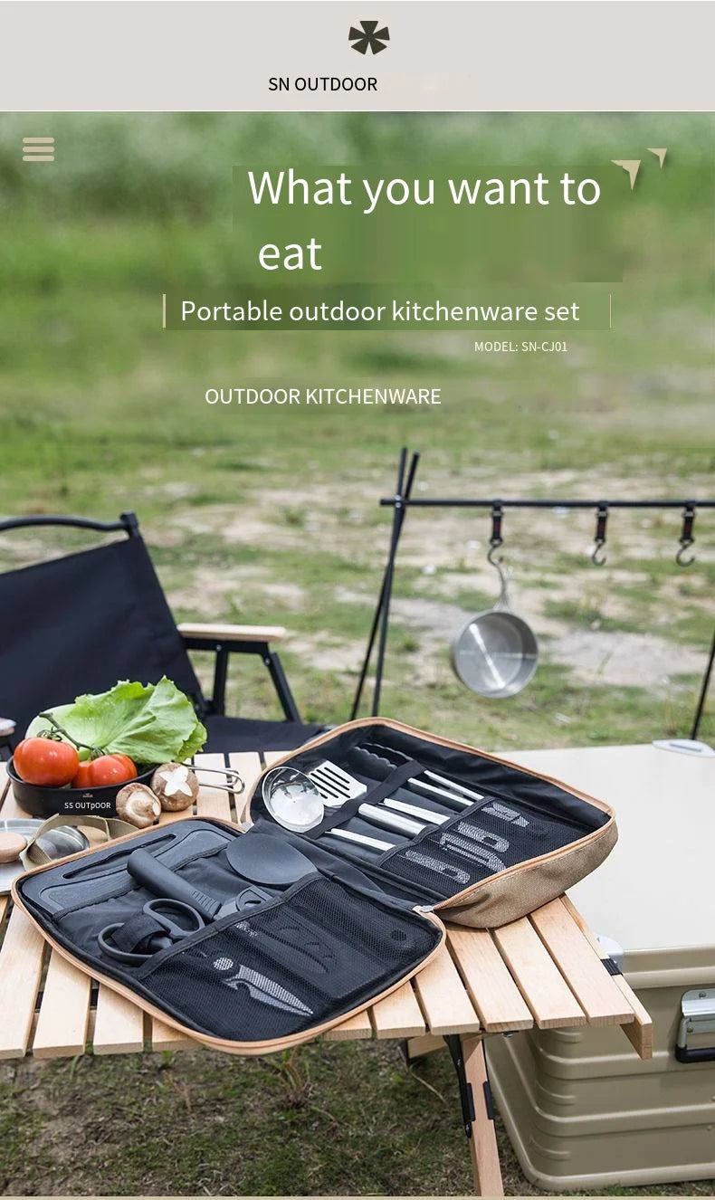 8pcs Camping Kitchen Cookware Set Portable Outdoor Travel Utensils Stainless Steel Cooking and Grilling Set for BBQ Picnic