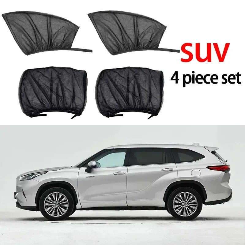 2PCS/4PCS Car Window Sunshade Mosquito Net Set – Breathable UV Protection Screens for Front & Rear Windows