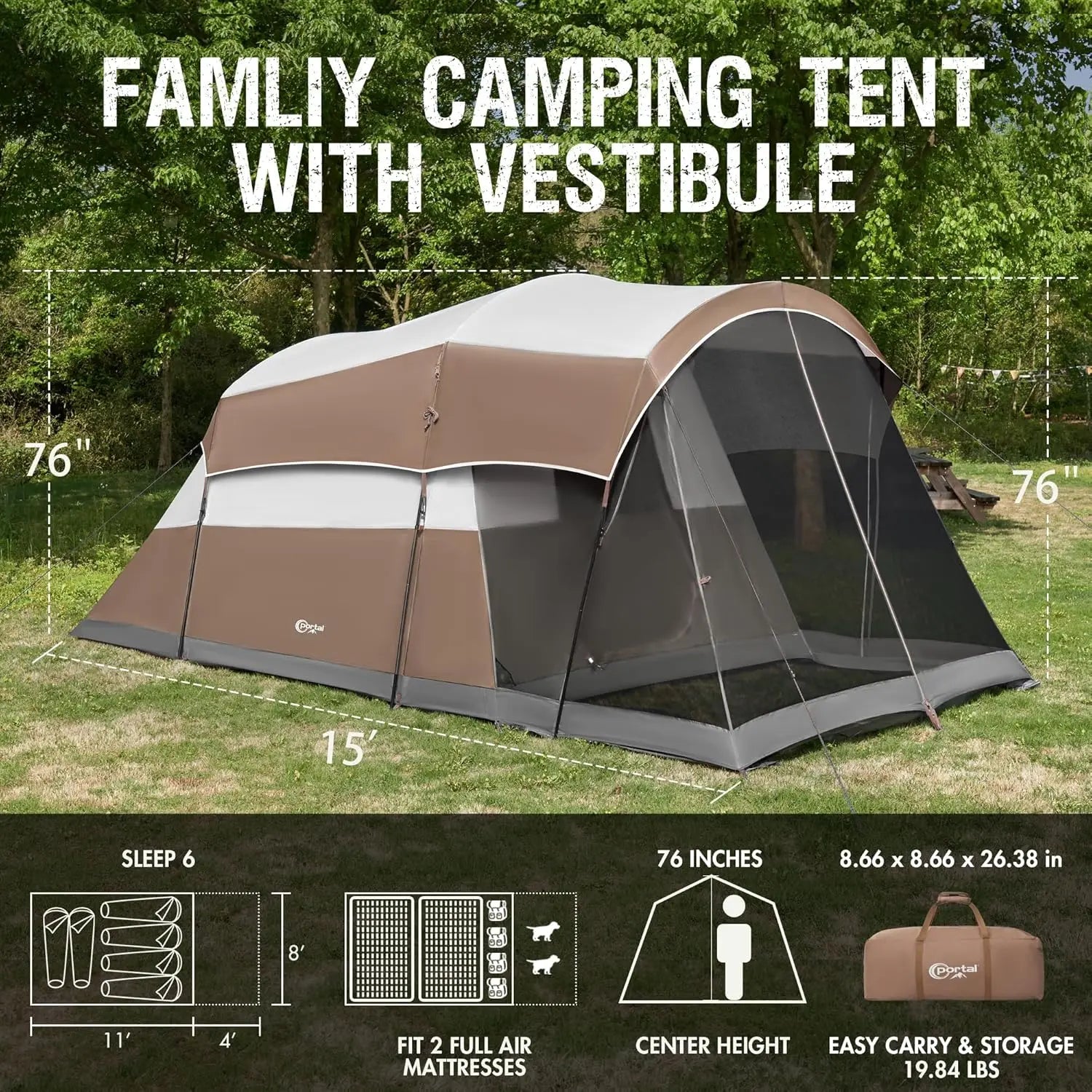 6/8/10 Person Family Camping Tent with Screen Room – Large Waterproof Tunnel Tent with Rainfly for Outdoor Camping