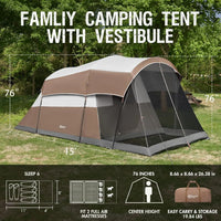 6/8/10 Person Family Camping Tent with Screen Room – Large Waterproof Tunnel Tent with Rainfly for Outdoor Camping