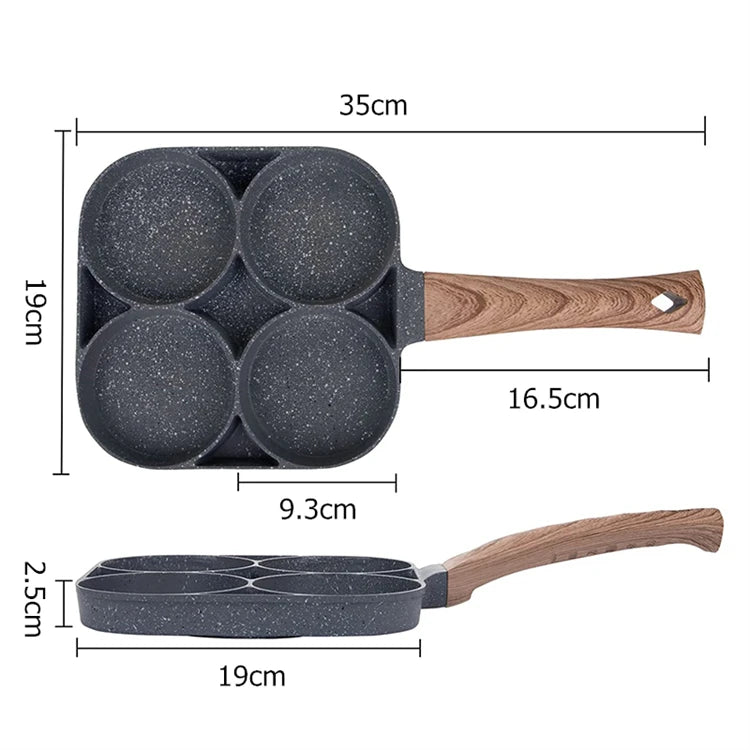 Pancake Egg Frying Pan 4 Cups Omelet Poached Egg Pan for Breakfast Divided Coating with Non Sticking Handle JT888
