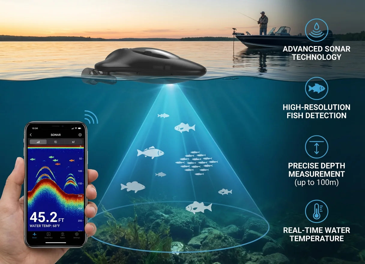 Remote-Controlled Sonar Fish Finder with App Wireless Depth Finder Fish Icons Wifi fish finder fishing fishfinder boat kayak