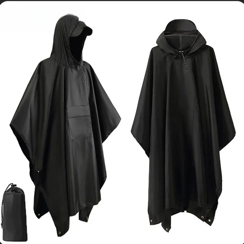 3 In 1 Outdoor Raincoat Hooded Sleeve Waterproof Rain Poncho Motorcycle Rain Cover Camping Hiking Travel Rainwear